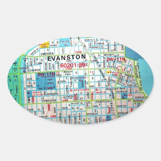 EVANSTON,  kaart van IL Ovale Sticker (Voorkant)