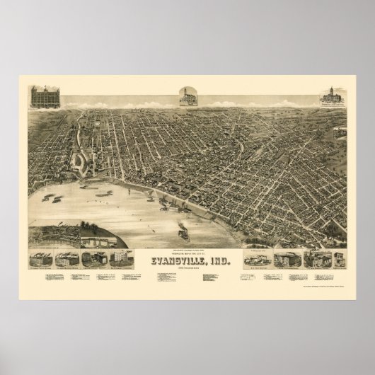 Evansville, IN Panorama - 1888 Poster (Voorkant)