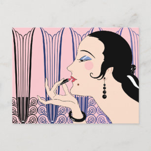 EVE, Art Deco Lady in Roze en Blauw Briefkaart