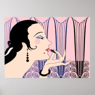 Eve, Art Deco Lady in Roze en Blauw Poster