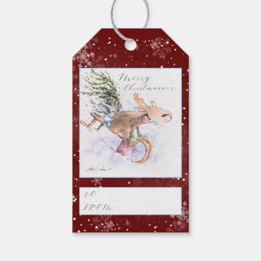 EVE geschilderd kerst rendier en konijn Cadeaulabel (Voorkant)