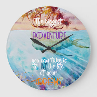 EVE Peint Tropical Island Whale Horloge murale