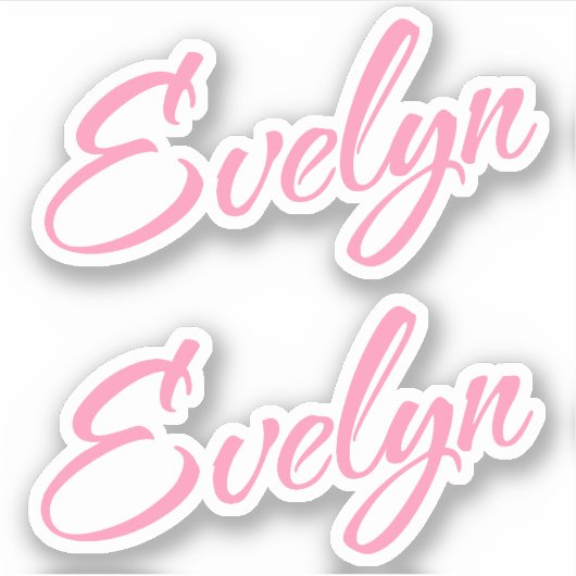 Evelyn Decoratieve Naam in Roze x2 Sticker (Voorkant)