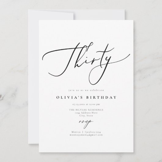 EVELYN Elegant Calligraphy Script 30th Birthday Kaart (Voorkant)