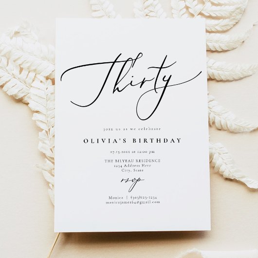 EVELYN Elegant Calligraphy Script 30th Birthday Kaart