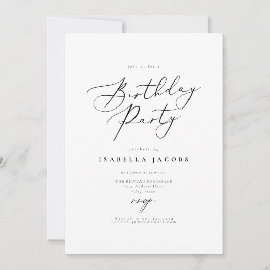 EVELYN Elegant Calligraphy Script Birthday Invitat Kaart (Voorkant)