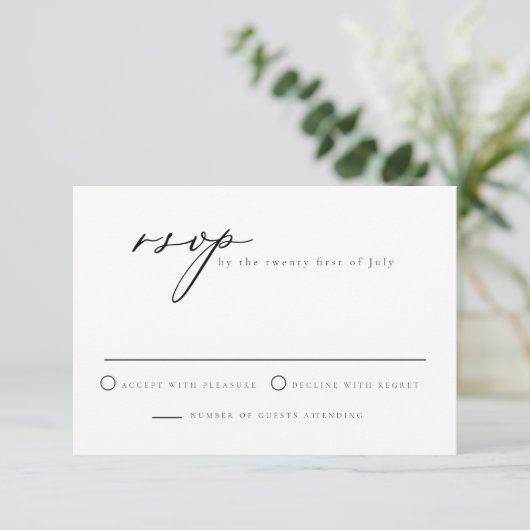 EVELYN Elegant Calligraphy Script Modern RSVP Card Kaart (Staand voorkant)