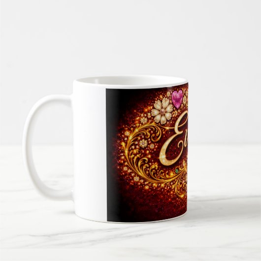 Evelyn Mug Pink Hearts Gold Script Romantic Gift (Gauche)