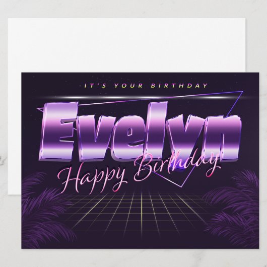 Evelyn prénom carte rétro lilas pour anniversaire (Devant / Derrière)