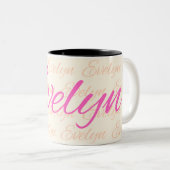 Evelyn Repeating Name Pattern Tweekleurige Koffiemok (Voorkant rechts)
