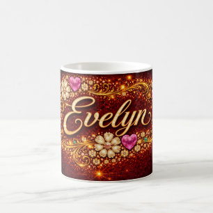 Evelyn Tasse Rose Cœurs Or Écriture Romantique Cad