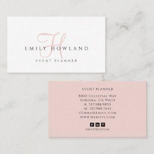 Evenementenplanner Blush Roze Script Monogram Naam Visitekaartje