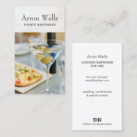 Événements Bartender Carte de visite (Devant / Derrière)