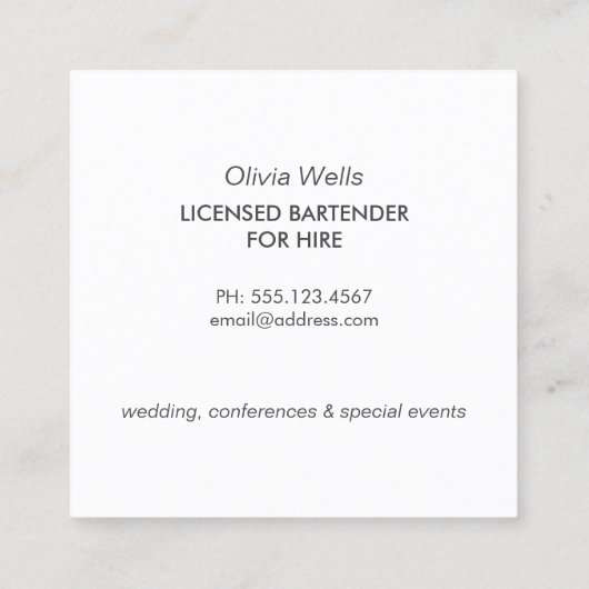 Événements Bartender Carte de visite (Dos)