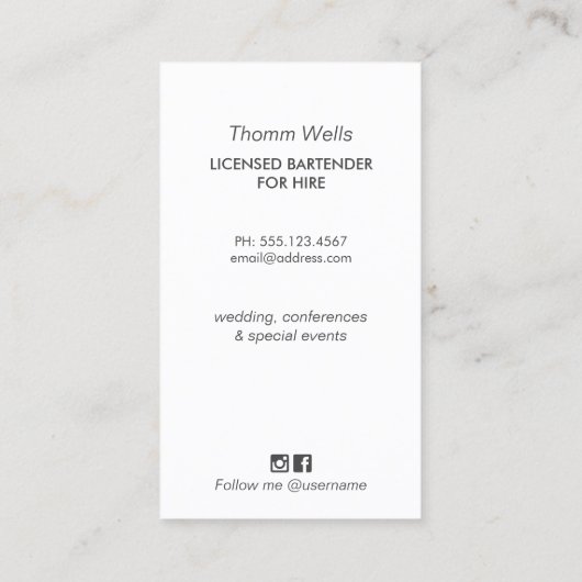 Événements Bartender Carte de visite festif (Dos)