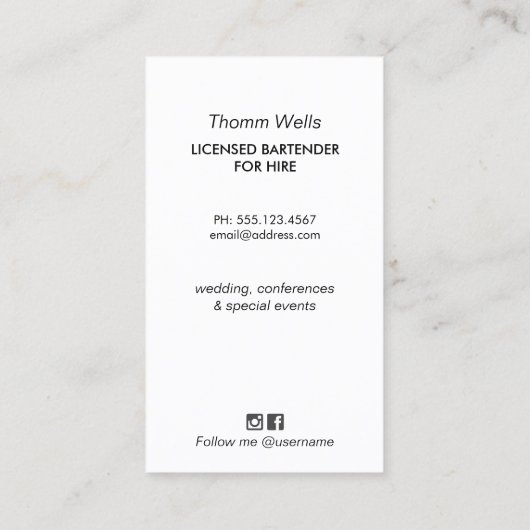 Événements Bartender Carte de visite festif (Dos)