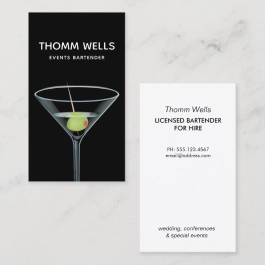 Événements Bartender Martini Carte de visite (Devant / Derrière)