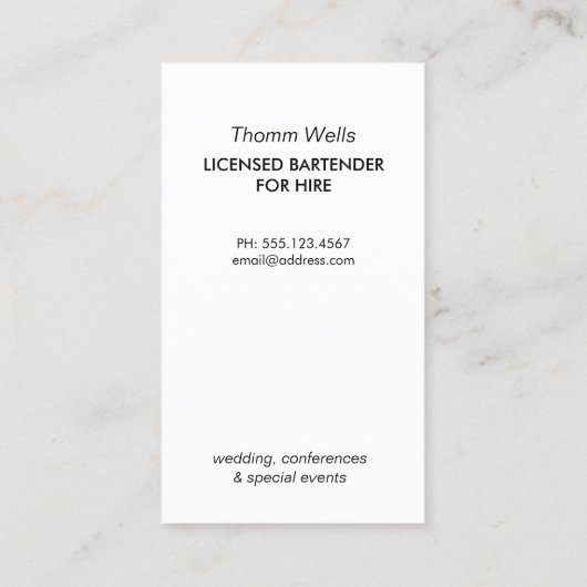 Événements Bartender Martini Carte de visite (Dos)