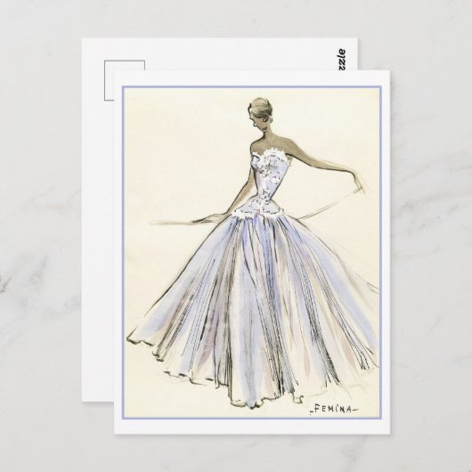 Evening Gown Mode Design Sketch Briefkaart (Voorkant / Achterkant)