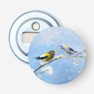 Evening Grosbeak schilderen - Kute Original Dog Ar Button Flesopener