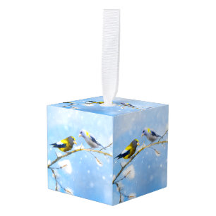 Evening Grosbeak schilderen - Kute Original Dog Ar Kubus Ornament