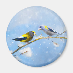 Evening Grosbeak schilderen - Kute Original Dog Ar Magneet