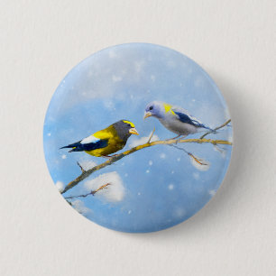 Evening Grosbeak schilderen - Kute Original Dog Ar Ronde Button 5,7 Cm