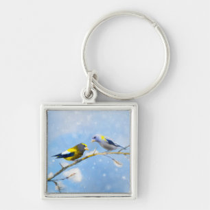 Evening Grosbeak schilderen - Kute Original Dog Ar Sleutelhanger