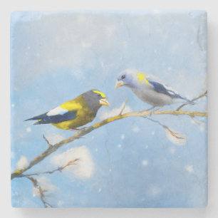 Evening Grosbeak schilderen - Kute Original Dog Ar Stenen Onderzetter