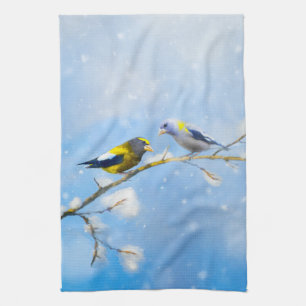 Evening Grosbeak schilderen - Kute Original Dog Ar Theedoek