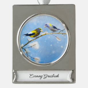 Evening Grosbeak schilderen - Kute Original Dog Ar Verzilverd Banner Ornament