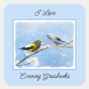 Evening Grosbeak schilderen - Kute Original Dog Ar Vierkante Sticker