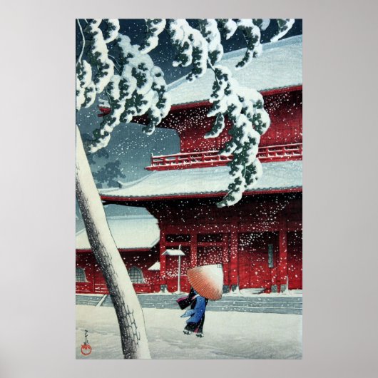Evening Snow at Edo River Hasui Kawase Poster (Voorkant)