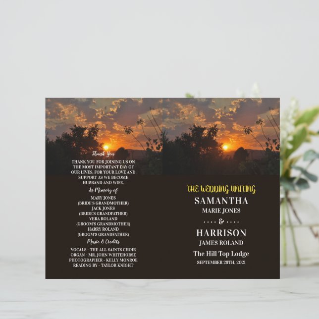 Evening Sunset Scene, Rustic Wedding Program (Staand voorkant)