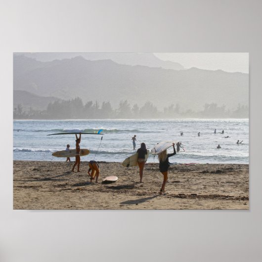Evening Surfers, Hanalei Bay, Kauai Poster (Voorkant)