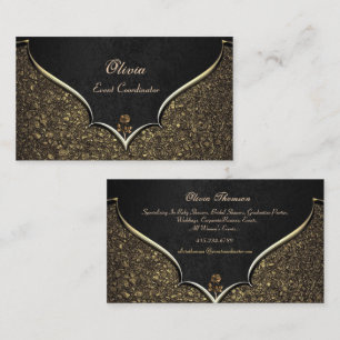 Event Coordinator Elegant Black & Gold Roos Visitekaartje