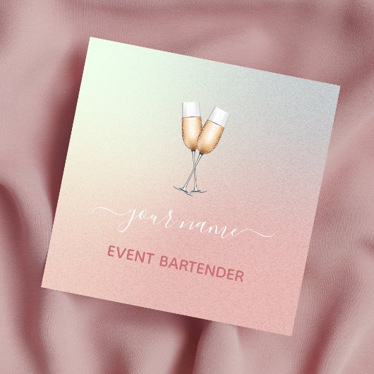 Event Party Bartender Champagne Glas Roze Ombre Vierkante Visitekaartje