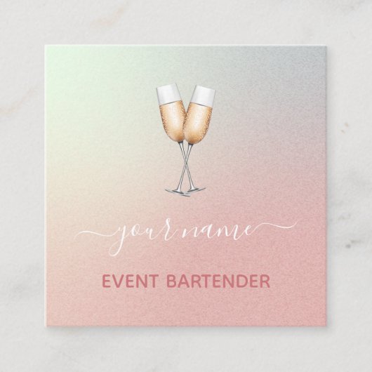 Event Party Bartender Champagne Glas Roze Ombre Vierkante Visitekaartje (Voorkant)