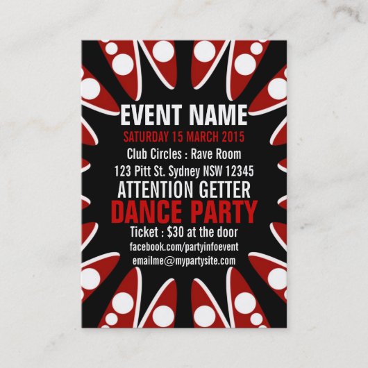 EVENT PARTY Red White Black Mini Flyers Visitekaartje (Voorkant)