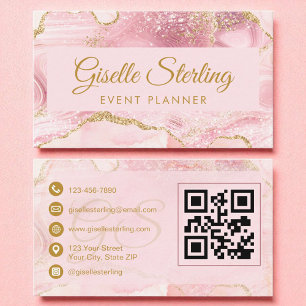 Event Planner Blush Pink Gold Agate QR-code Visitekaartje