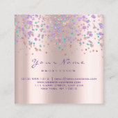 Event Planner Eyelash Makeup Roos Paarse Confetti Vierkante Visitekaartje (Achterkant)