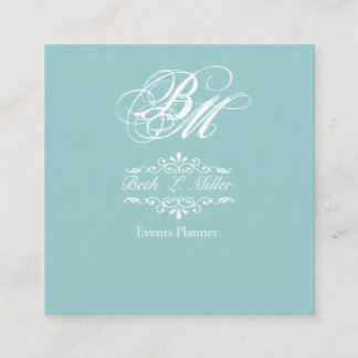 Event Planner Fancier Lavish Monogram blauw Vierkante Visitekaartje