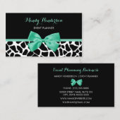 Event Planner  Giraffe Print Mint Green Bow Visitekaartje (Voorkant / Achterkant)