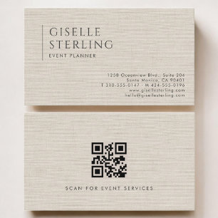 Event Planner Luxe Neutrale Linnen QR Code Visitekaartje