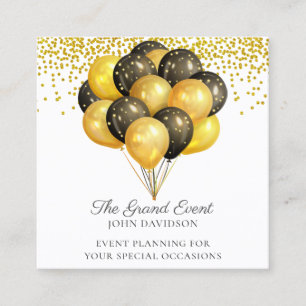 Event Planner Modern Gold Black Balloons Glitter B Vierkante Visitekaartje