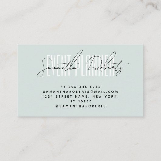 Event planner modern typography script blue visitekaartje (Achterkant)