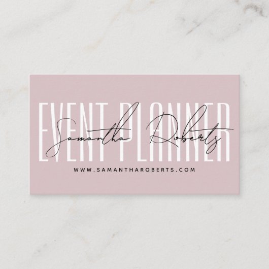 Event planner modern typography script dusty pink visitekaartje (Voorkant)