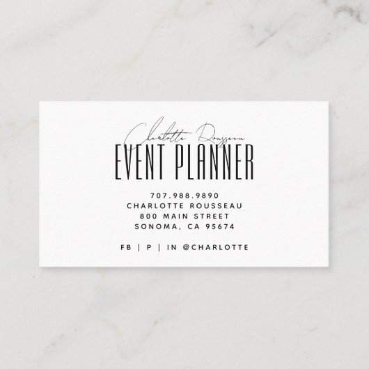 Event Planner Modern Typography Script Visitekaartje (Achterkant)