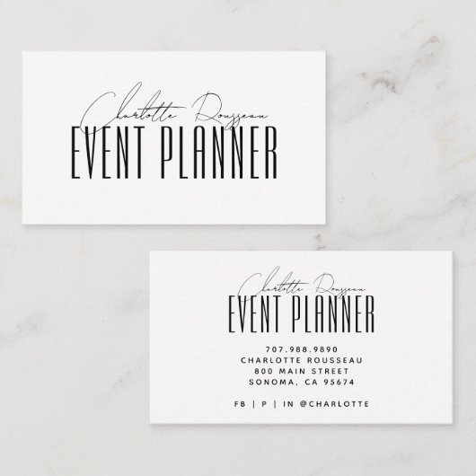 Event Planner Modern Typography Script Visitekaartje (Voorkant / Achterkant)