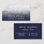 Event planner typography marble navy blue visitekaartje (Voorkant / Achterkant)
